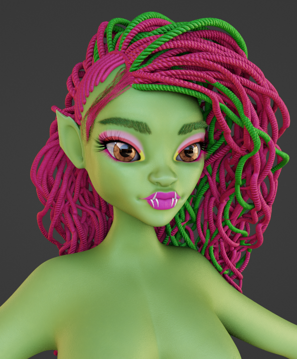 WIP 3 of G3 Venus McFlytrap. Her head is mostly done, it still needs some improvements but I'll leave it for another day. Next to do: body proportions, details (like tattoos) and clothing 👗
#monsterhigh #b3d