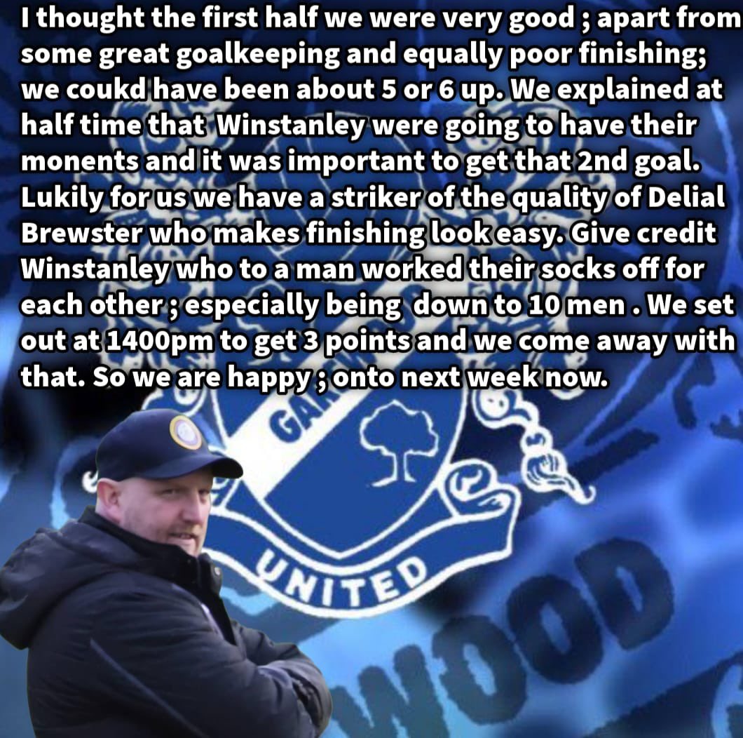 Garswood United F.C (@garswoodutd) on Twitter photo Thoughts and words from manager <a href="/NickMatthews7t5/">Nick Matthews</a> on our 1:2 Derby win today against <a href="/WWJFC/">Winstanley Football Club</a> 
#UpTheWooders 💙⚽️ Thoughts and words from manager <a href="/NickMatthews7t5/">Nick Matthews</a> on our 1:2 Derby win today against <a href="/WWJFC/">Winstanley Football Club</a> 
#UpTheWooders 💙⚽️