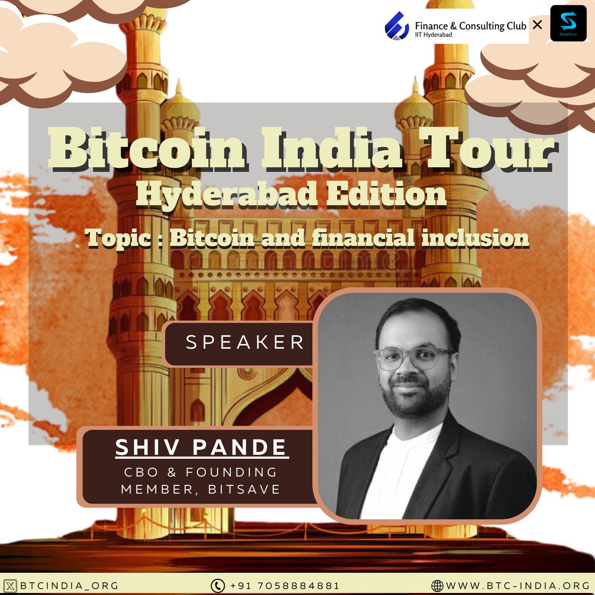🎯 Speaker Announcement: Bitcoin India Tour at <a href="/IITHyderabad/">IIT Hyderabad</a> 🎯

Speaker: Mr. @shivrkpande , Founding member and CBO of <a href="/BitSaveClub/">BitSave</a>

📍 Venue: Auditorium Block A, IIT Hyderabad
⏰ Time: 1:00 PM
🔗 Secure your spot now: lu.ma/wairauac