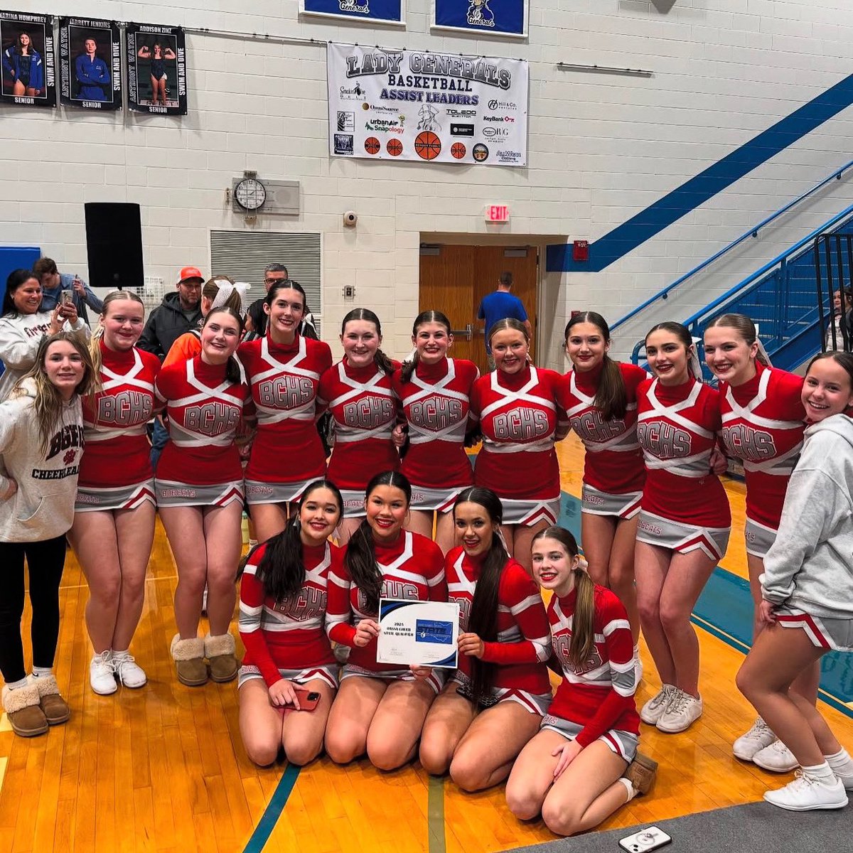 BGSchools's tweet photo. Bowling Green High School cheerleading is going to STATE competition!!  🙌 They competed at regionals today and qualified for state competition in the Building and Gameday Building categories! Congratulations!!! ❤️ #bobcatproud https://t.co/X9NMfFiI9C