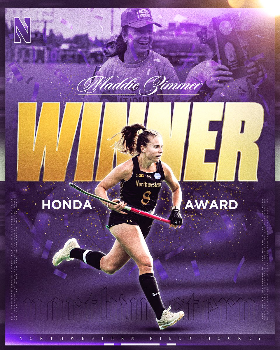 Northwestern Field Hockey (@nufhcats) on Twitter photo Honda Award Winner. Legend. Maddie Zimmer. 🏅
3rd Wildcat to claim the honor, first since 1994. Olympian, 4x All-American, and 2024 NFHCA Player of the Year. On to the Honda Cup! 💜 Honda Award Winner. Legend. Maddie Zimmer. 🏅
3rd Wildcat to claim the honor, first since 1994. Olympian, 4x All-American, and 2024 NFHCA Player of the Year. On to the Honda Cup! 💜