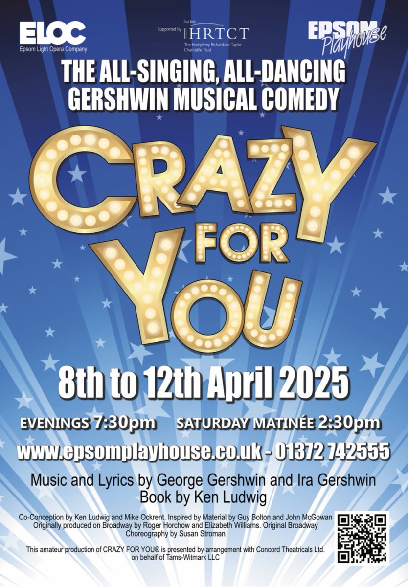 EpsomLightOpera's tweet image. 🎭✨ “Who could ask for anything more?” ✨🎭

📅 Show Dates: 8th - 12th April
📍 Venue: Epsom Playhouse
🎟️ Tickets: From £21 (Concessions £19 – available for Tuesday evening and Saturday matinee performances only)

epsomplayhouse.co.uk/shows/crazy-yo…