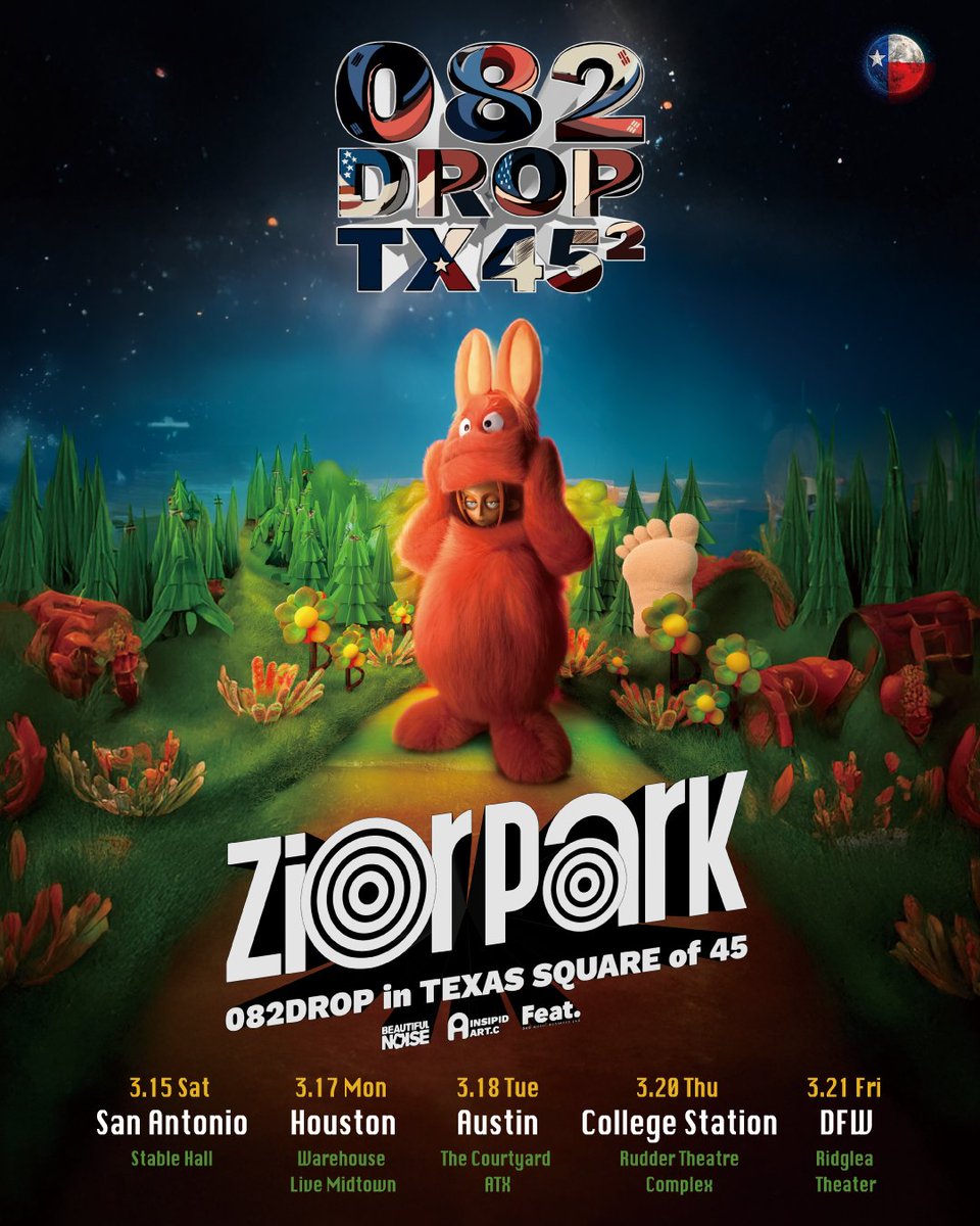 082Drop's tweet photo. 🚀 Zior  Park – 082DROP TOUR IN TEXAS 🚀

📢 Texas, are you ready?! 📢
 🔥 For the first time ever, Zior Park brings his surreal universe to Texas with a live show full of stunning visuals and unforgettable performances!

https://t.co/uGIKso47dO

#ziorpark #지올팍 #082drop https://t.co/cMCqLAJeVt