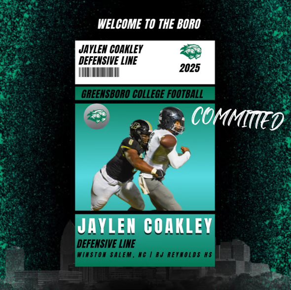 JC (@jaylen__coakley) on Twitter photo I am truly blessed and 100% committed to play football at Greensboro college 🙏🏾@CoachHartman_GC <a href="/coach_davidyock/">Coach Davidyock</a> <a href="/rjr_football/">🔱RJ Reynolds Football🔱</a> <a href="/RJRAthletics/">Reynolds Athletics</a> <a href="/CoachTorain_16/">Maurice Torain</a> I am truly blessed and 100% committed to play football at Greensboro college 🙏🏾@CoachHartman_GC <a href="/coach_davidyock/">Coach Davidyock</a> <a href="/rjr_football/">🔱RJ Reynolds Football🔱</a> <a href="/RJRAthletics/">Reynolds Athletics</a> <a href="/CoachTorain_16/">Maurice Torain</a>