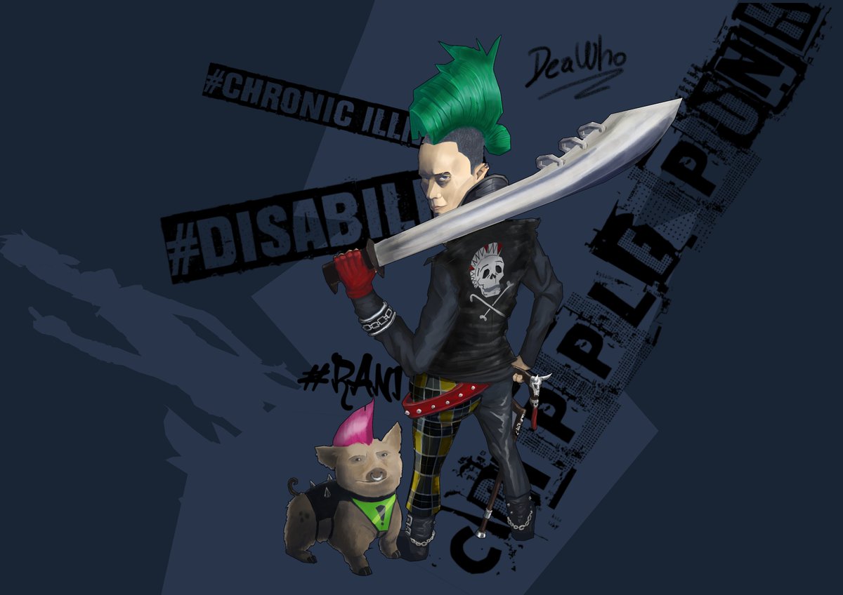 This was rotting on my drive for over a month, until I decided to muster up some energy and willpower and finish it

#digitalart #art #oc #conceptart #cripplepunk #disabled #punk #disability #accessibility #actuallydisabled #disabilityawareness