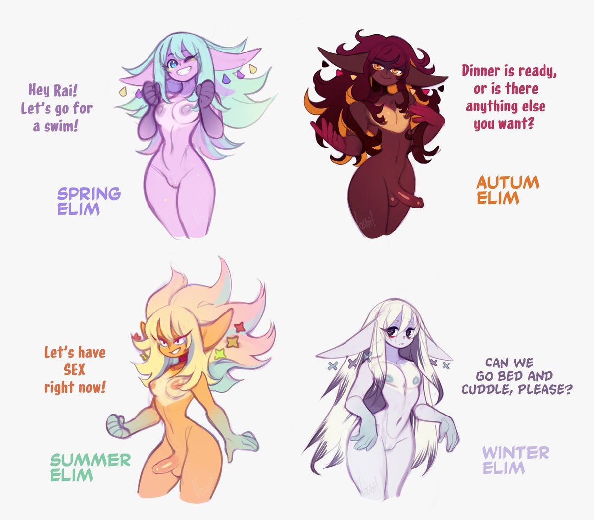 it occurred to me you guys may not know Elim  

They're an eladrin with very volatile emotions, and their form changes with their mood. they're a bard, and permanently in carefree vacation mode.