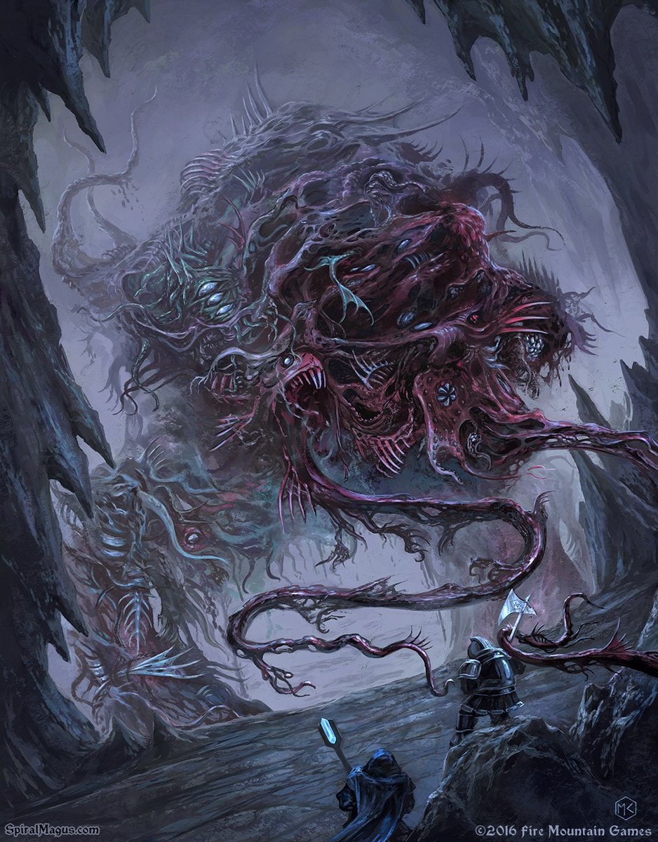 HPL_JDeLaughter's tweet photo. 🦑They manufactured  certain multicellular protoplasmic masses capable of moulding their tissues into all sorts of temporary organs under hypnotic influence & thereby forming ideal slaves to perform the heavy work of the community. These viscous masses were without doubt what Abdul Alhazred whispered about as the “shoggoths” in his frightful Necronomicon🎨"Charnel Colossus" by SpiralMagus🦑#HPLovecraft #Lovecraftian #Cthulhu #Gothic #Monster #Mythos #HorrorArt #Horror #Scifi