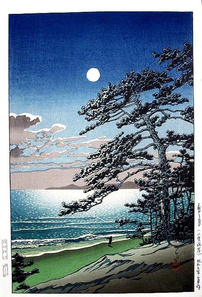 Spring Moon at Ninomiya Beach, by Kawase Hasui, 1932