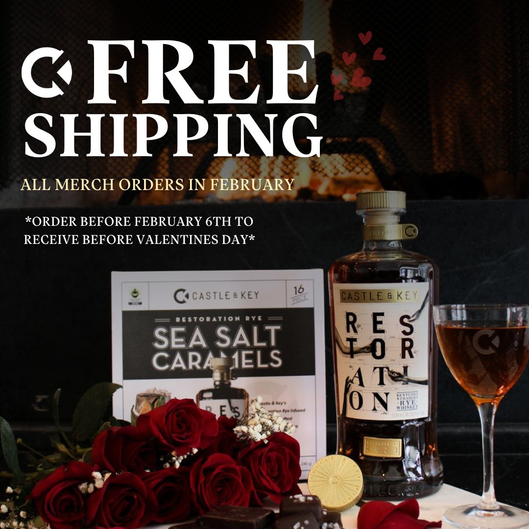 castleandkey's tweet image. Looking for a gift that’ll make their heart skip a sip? 😉🥃 FREE shipping all month on Castle &amp;amp; Key merch! Shop our Valentine's Gift Guide and order by February 6th for Valentine’s Day delivery. 💌 #castleandkey &amp;gt;&amp;gt;&amp;gt; bit.ly/3CraULA