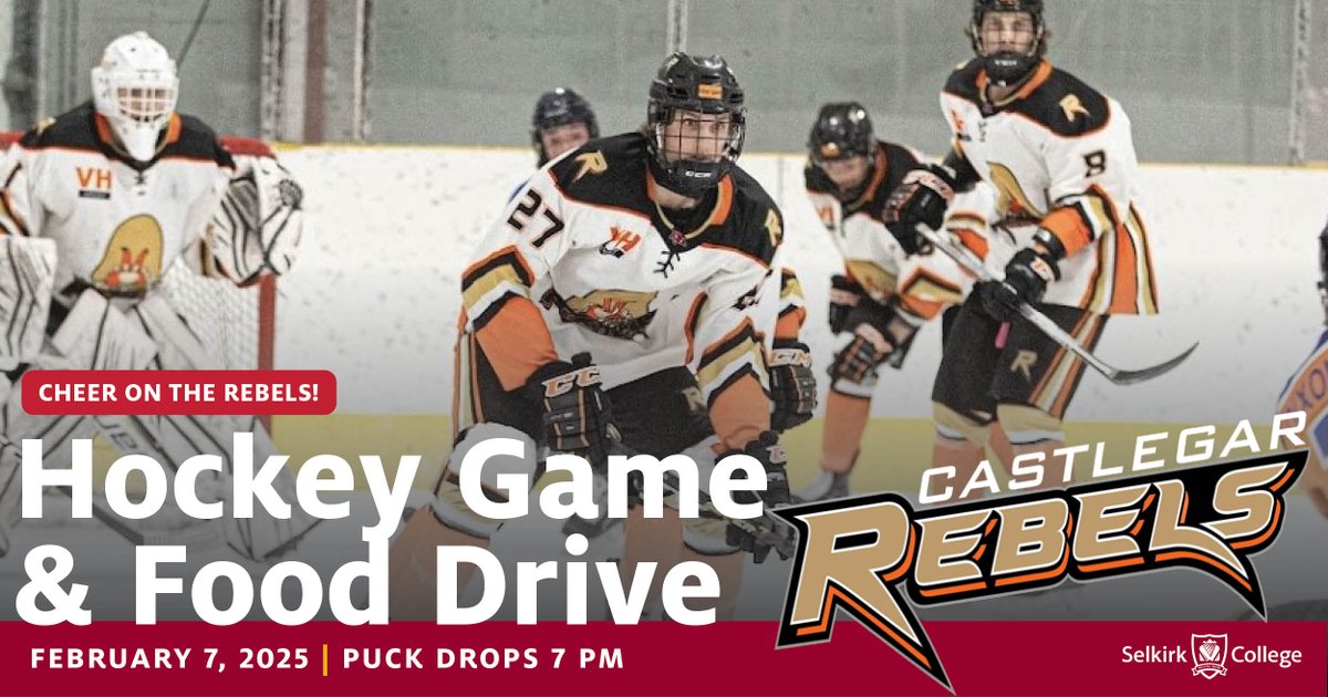 selkirkcollege's tweet photo. Come out and watch the Castlegar Rebels hockey team as they take on the Grand Forks Border Bruins. Selkirk College students get in free! Bring a food or montary donation for your chance to win some great prizes!

Learn more at https://t.co/YMi4nWCb8l. https://t.co/4XYi2VGGUW