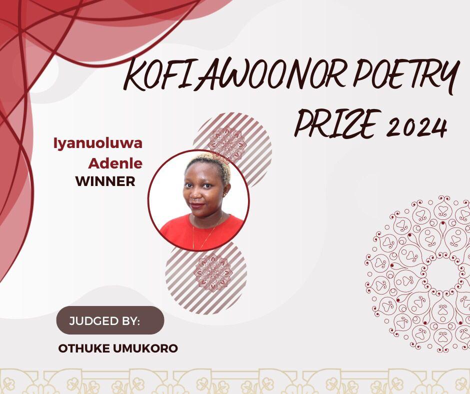 PEPPER COAST LIT (@lpeppercoast) on Twitter photo We are excited to announce Iyanuoluwa Adenle as the winner of the Kofi Awoonor Poetry Prize 2024 for the poem "babe", chosen by our guest judge, <a href="/Othuke__Umukoro/">preorder FENESTRATION</a>. 🎊
peppercoastmag.com/online/contest… We are excited to announce Iyanuoluwa Adenle as the winner of the Kofi Awoonor Poetry Prize 2024 for the poem "babe", chosen by our guest judge, <a href="/Othuke__Umukoro/">preorder FENESTRATION</a>. 🎊
peppercoastmag.com/online/contest…