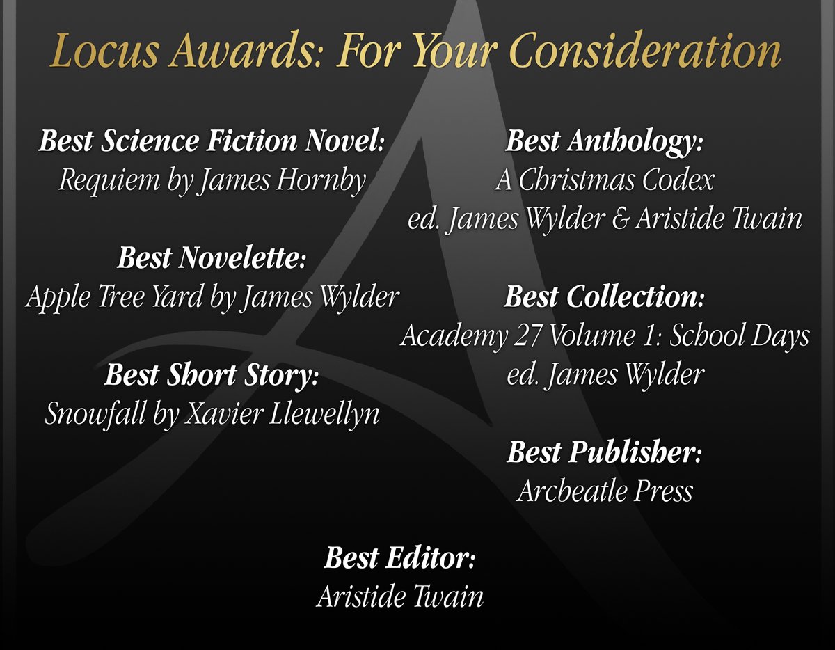 ArcbeatlePress's tweet photo. Voting for the Locus Awards is open, and if you would consider writing in a vote for our works, we'd be truly honored. 
https://t.co/gbbiLiiuP5 https://t.co/9BH0Dvhk20