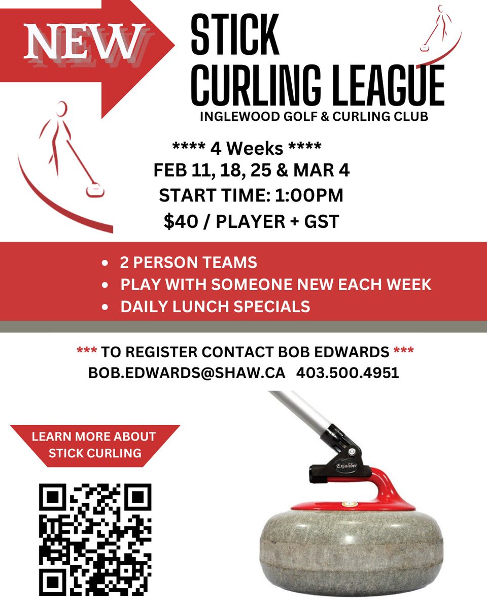 Golf_Inglewood's tweet image. Try something new this winter! Fun Stick Curling league starts Feb. 11th 🥌Everyone welcome.
 *** TO REGISTER CONTACT BOB EDWARDS ***
BOB.EDWARDS@SHAW.CA   403.500.4951 

#stickcurling #calgarycurling #inglewoodgcc