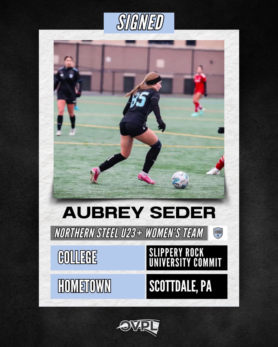 We’re proud to welcome <a href="/aubreyseder/">Aubrey</a> to the U23+ Women’s Team! She currently plays for our 2006/07G Blue team and is committed to Slippery Rock University. Aubrey is ready to make her mark as we prepare for the upcoming OVPL season. 🙌🏽⚽️

#NorthernSteelU23 #SteelProud #OVPLsoccer