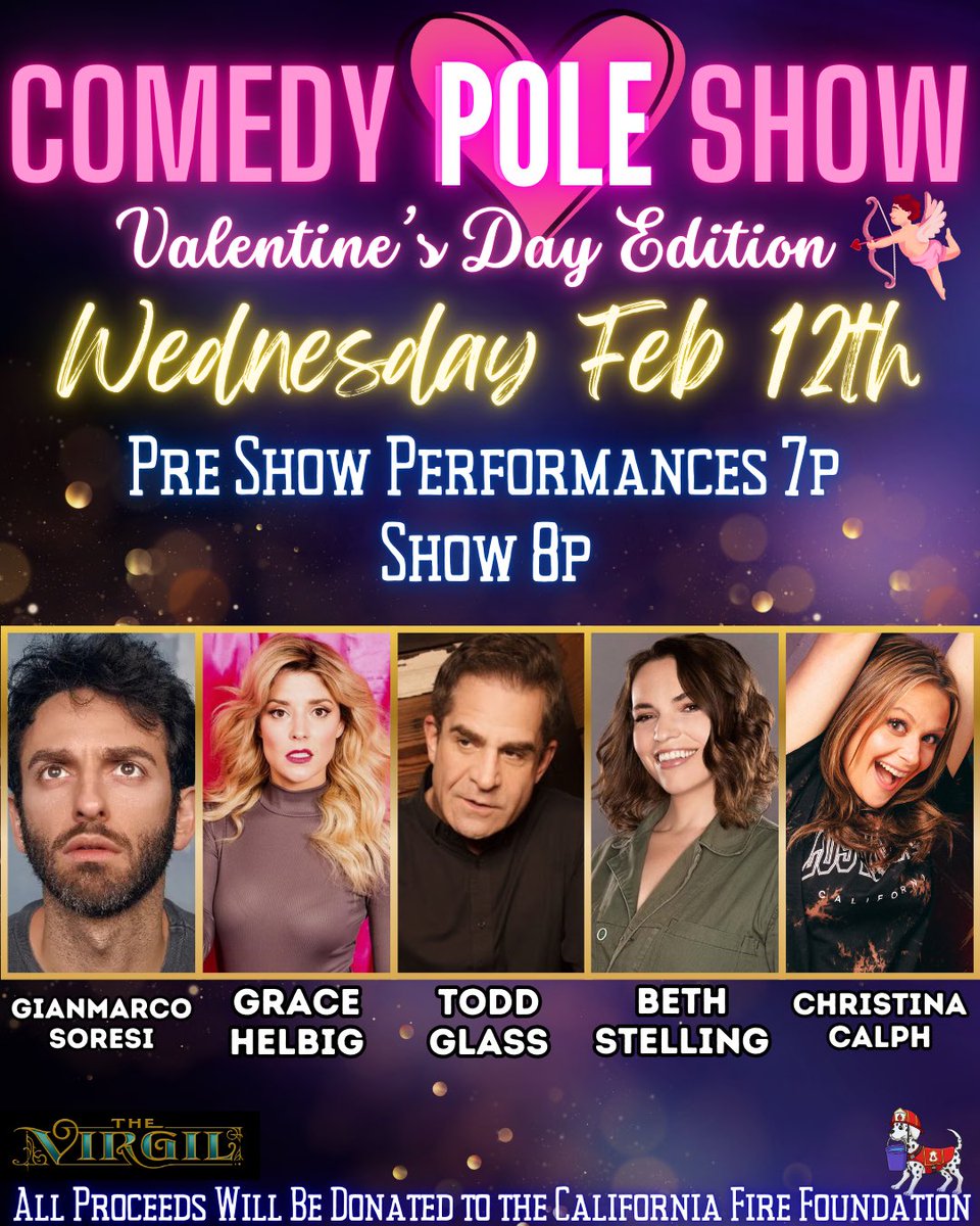 #LOSANGELES 

FEW TICKETS LEFT FOR Wednesday February 12th <a href="/comedypoleshow/">Comedy Pole Show</a>!! 

Best of the best in comedy &amp; pole dancing!! 🥳

Tickets here - eventbrite.com/e/valentines-c…

ALL PROCEEDS WILL GO TO THE California Fire Foundation!!