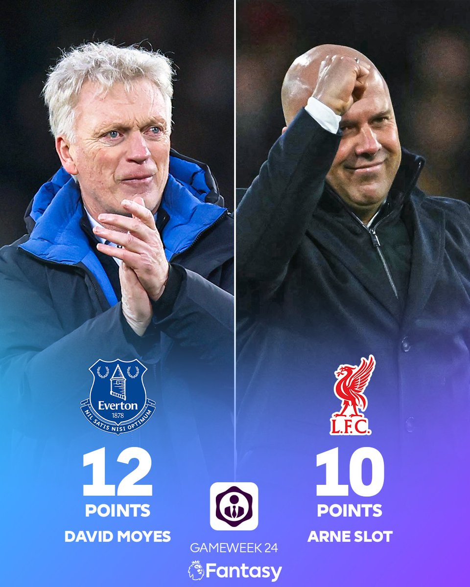 Gameweek 24's most-selected managers for the Assistant Manager chip both return a winning result ♠️

David Moyes and Arne Slot face each other next to round off the Double Gameweek 🍿

#FPL