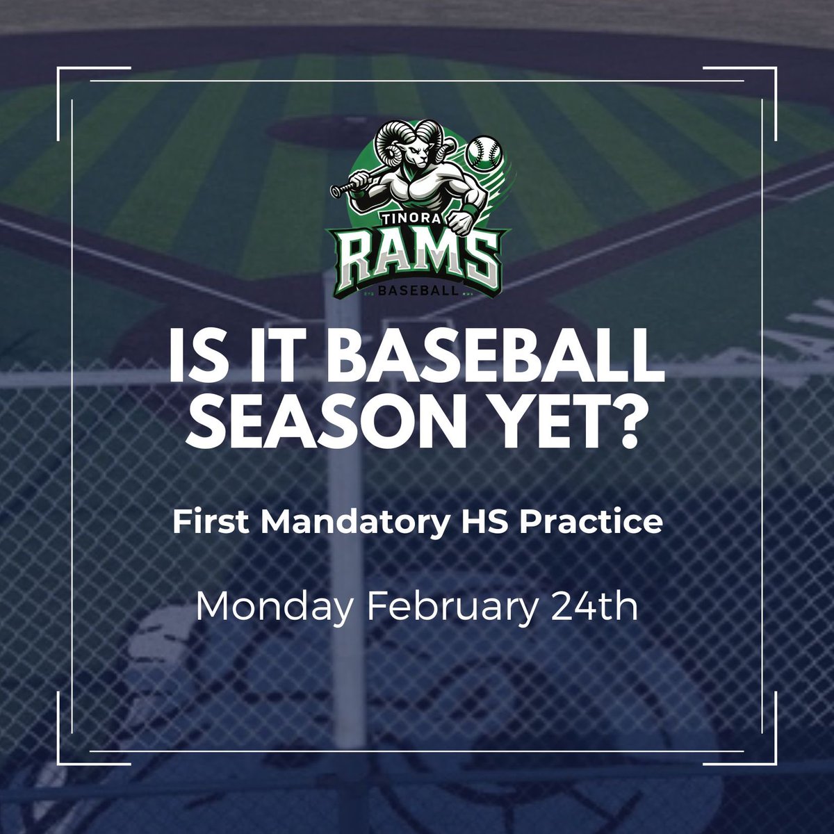 TinoraBaseball's tweet photo. February means one thing… RAM BASEBALL is back! ⚾️ First practice kicks off Feb 24—who's ready? #rambaseball #legacyseason #onelastride #25years https://t.co/3K97bfoOv3