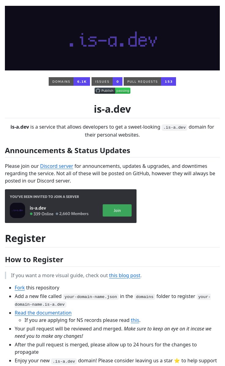 tom_doerr's tweet image. Register a `.is-a.dev` subdomain