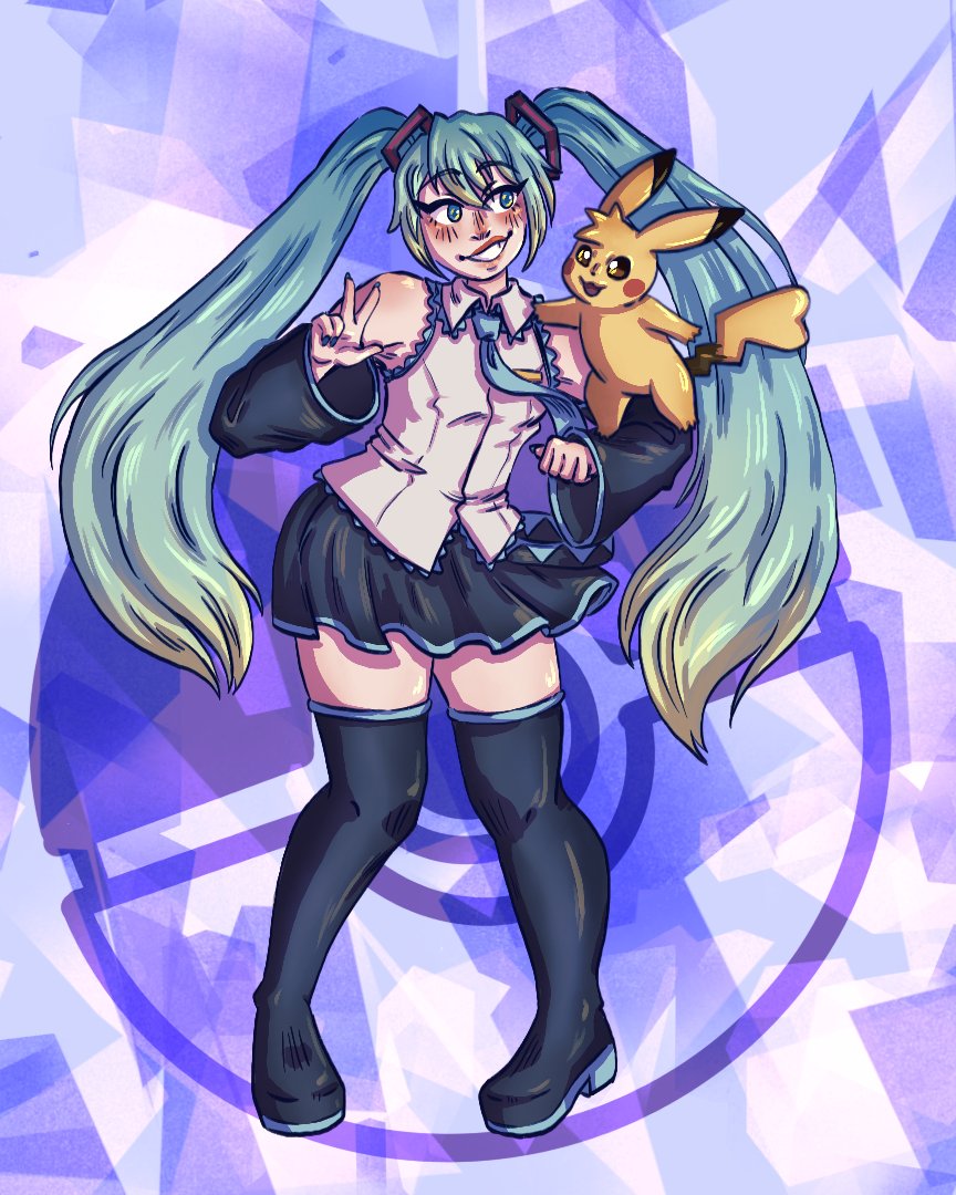 Hatsune Miku!!! 

Getting back into drawing for fun more regularly, with my queen Miku and Pikachu. Project Voltage still is on my brain so expect some more Vocaloid and Pokemon drawings ☺️

#art #VOCALOID #Pokemon