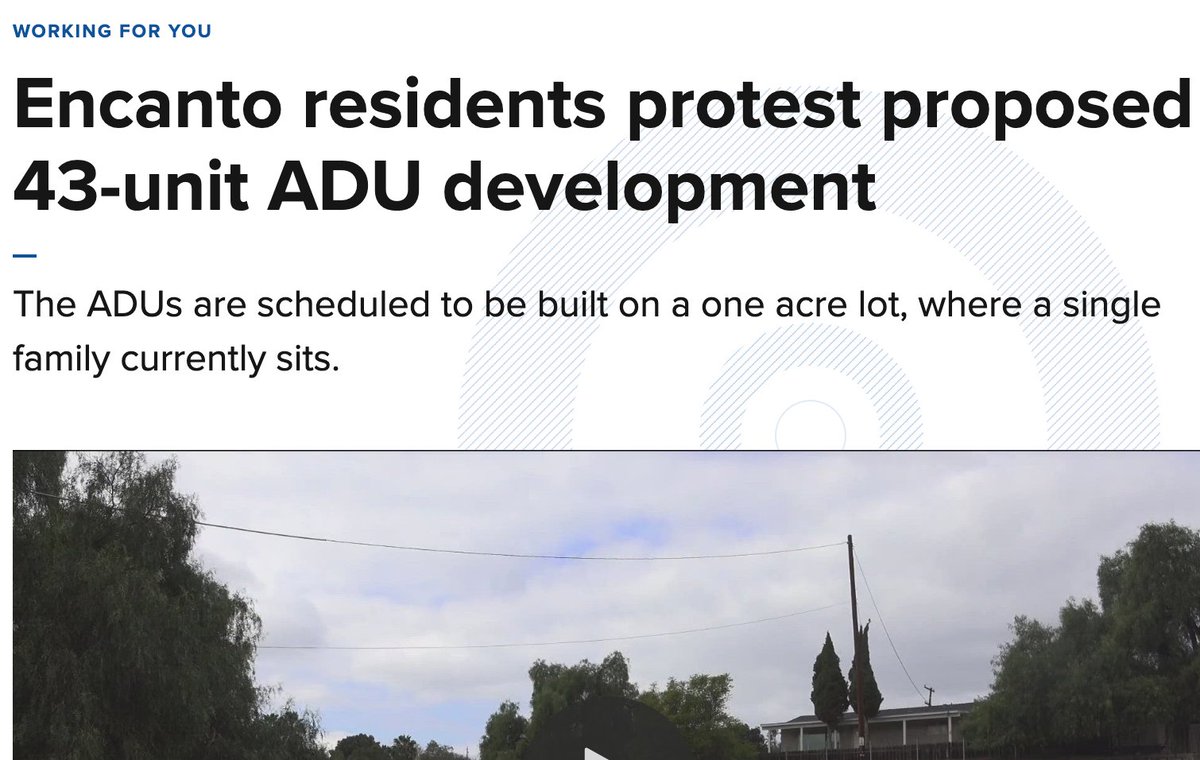 CSElmendorf's tweet photo. San Diego city council has voted unanimously to repeal city's ADU bonus program, i.e., the "infinite housing glitch."

Neighbor wants ADU in backyard? Ok!

Neighbor wants 43 ADUs in backyard? Maybe not.
1/3 https://t.co/n77pdDuEl6