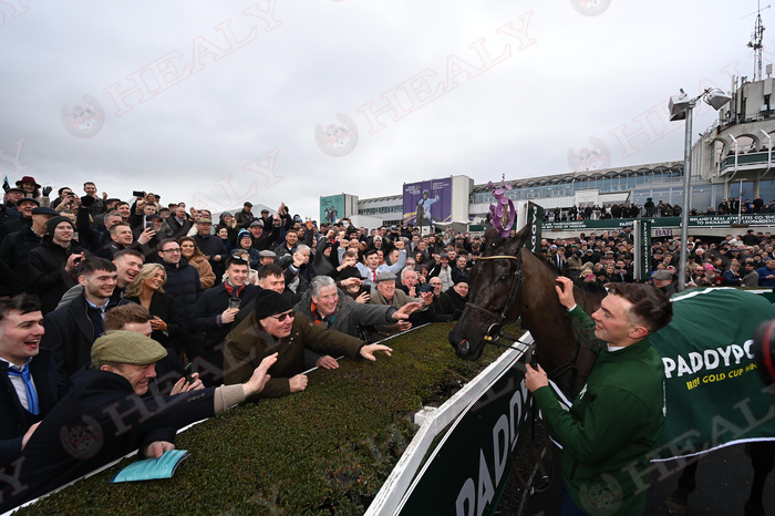 Leopardstown 1-February-2025 
Has the <a href="/LeopardstownRC/">Leopardstown RC</a> parade ring ever been as packed as it was today to welcome back Galopin Des Champs and <a href="/PTownend/">Paul Townend</a> and groom Adam Connolly after their 3rd <a href="/pphorseracing/">Paddy Power Racing</a> Irish Gold Cup ?
 "bualadh bos"
(c)healyracing.ie