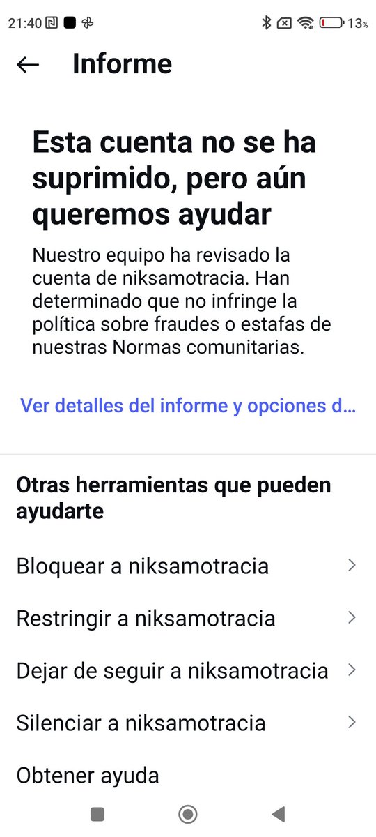 RubioPepa's tweet photo. @NikSamotracia ¿Has recuperado tu cuenta? La denuncié hace ya tiempo y me han contestado esto https://t.co/w8hd648sZ3