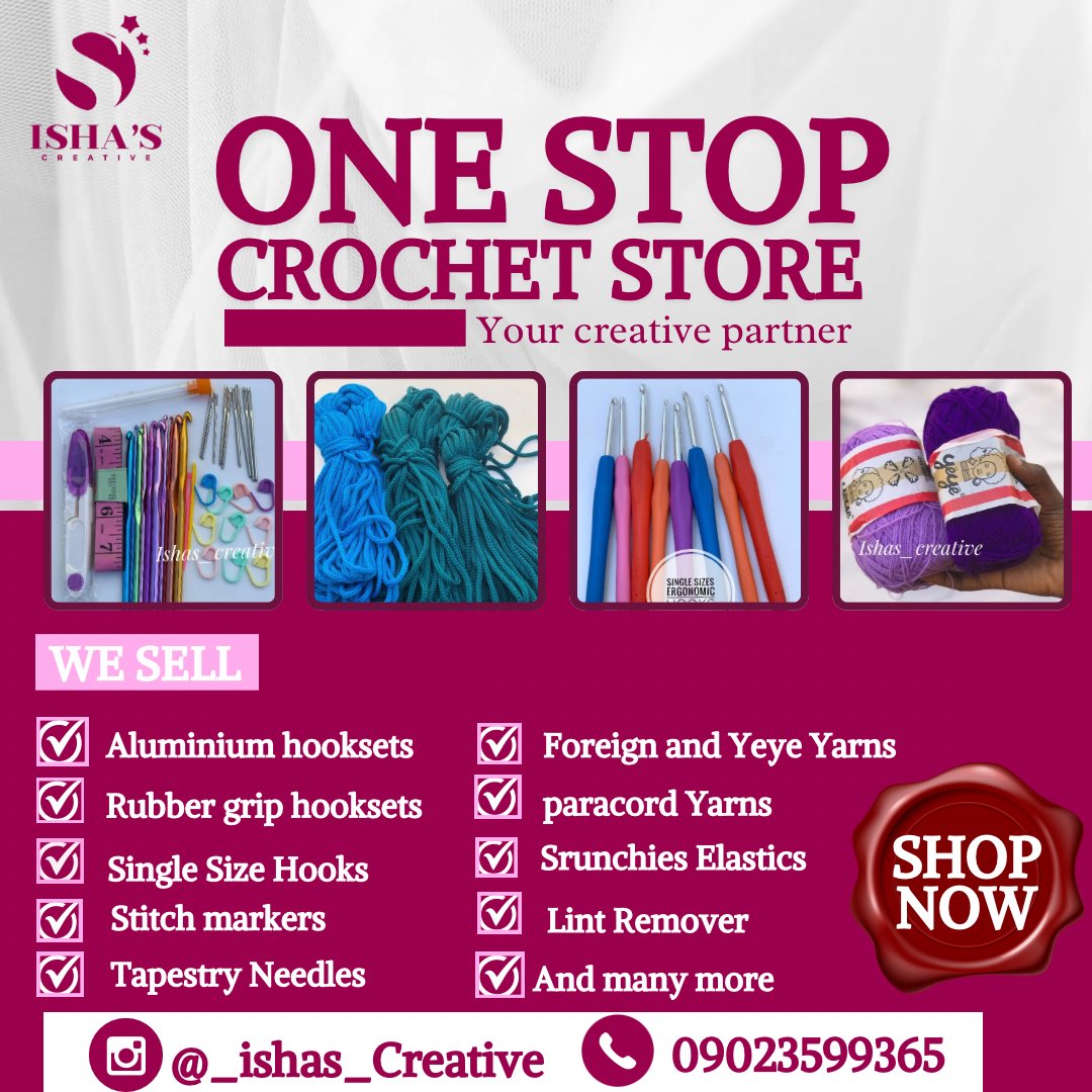 ishas_creative's tweet photo. Welcome to Isha’s Creative! We craft timeless and functional handmade fashion &amp; provide premium crochet supplies yarns, hooks, bag accessories, beginners packages and more

Location: ilorin 
Nationa wide delivery 

Send us a dm to kickstart your creative journey.

Kindly retweet! https://t.co/Q9eu2Ruh5o