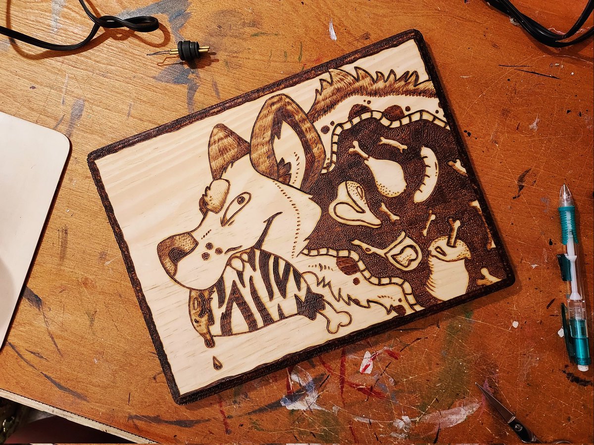 SalmonRunArt's tweet photo. Hey yall! I'm running out of space for my woodburns, so these two are looking for homes. 

Dragon: 💲35 (7.5 X 11.5)
Hyena: 💲45 (11.6 X 8.5)

DM to claim! Shipping is extra 

RTs are greatly appreciated!! https://t.co/8TT98KqWbq