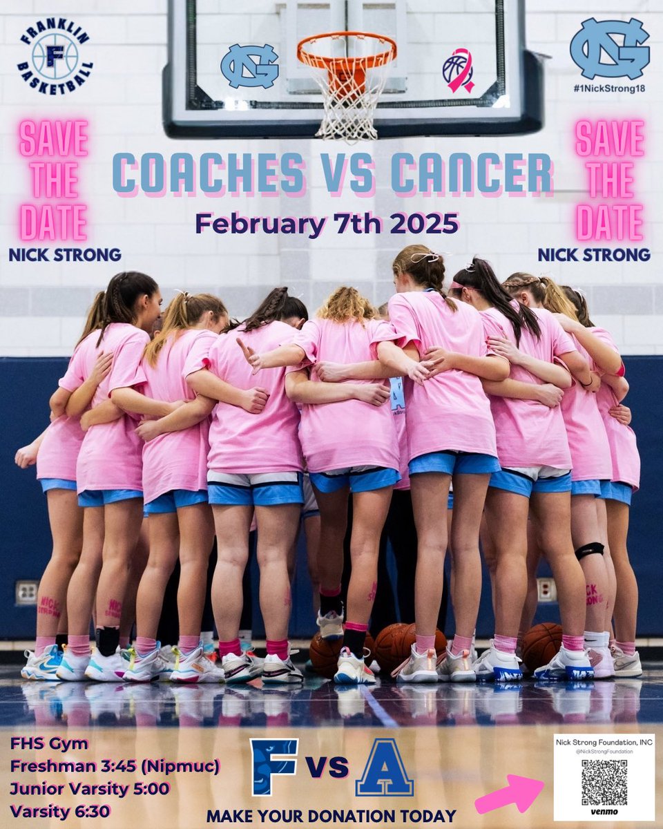🚨📢 Join us for the Coaches vs. Cancer Game on Feb 7! The FHS Girls Basketball Program is raising funds for the Nick Strong Foundation. Let’s pack the gym and fight cancer together! 💙🏀 Donations accepted via cash or Venmo. See you there! #CoachesVsCancer #NickStrong18