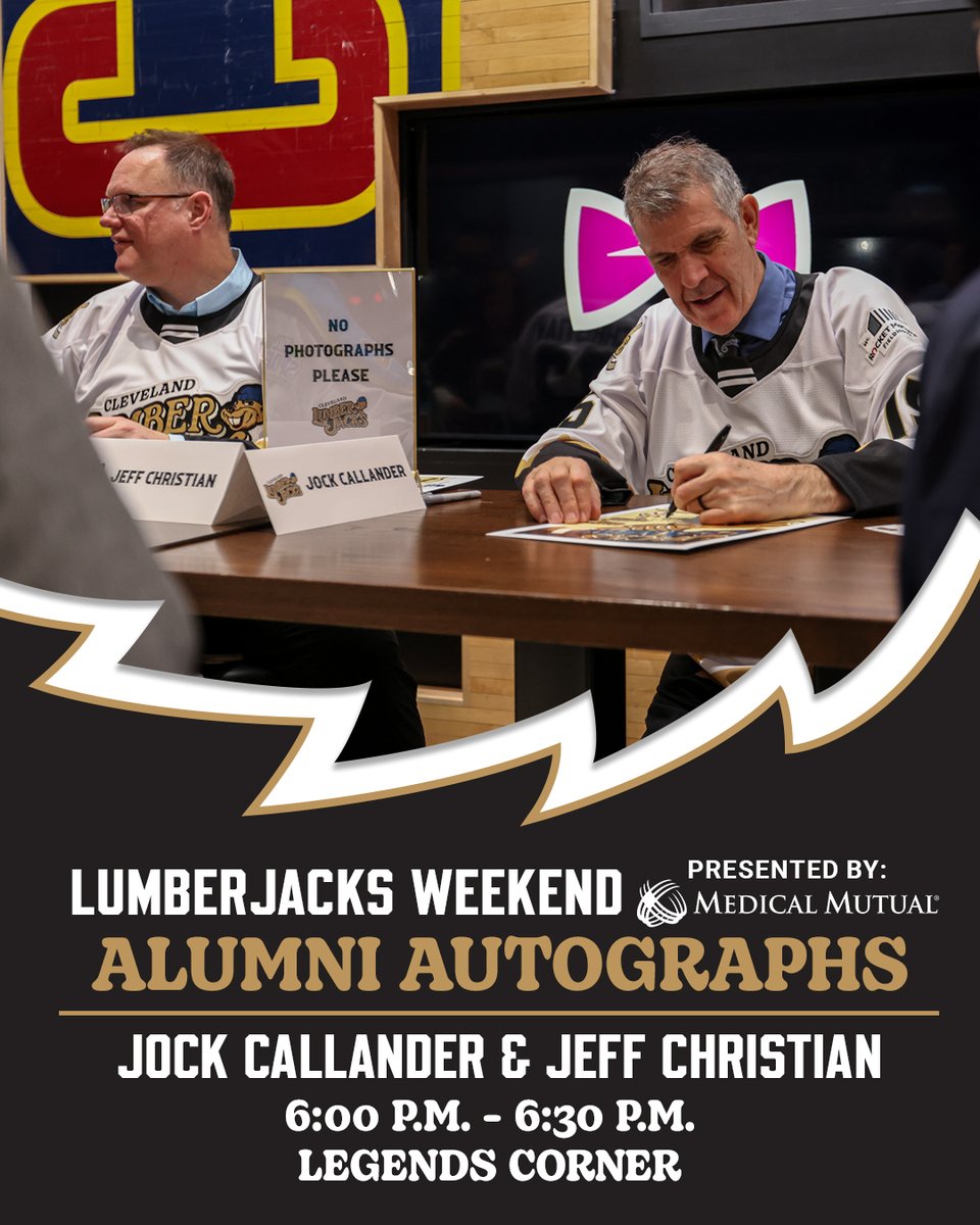 monstershockey's tweet photo. 🗣️ LAST CHANCE FOR AUTOGRAPHS ✍️ 

catch Lumberjacks Alumni, Jock Callander and Jeff Christian in the Legends Corner in the atrium from 6:00 p.m. - 6:30 p.m. tonight 🙌

@medmutual | #JacksAreBack https://t.co/YteIgz7Tqh