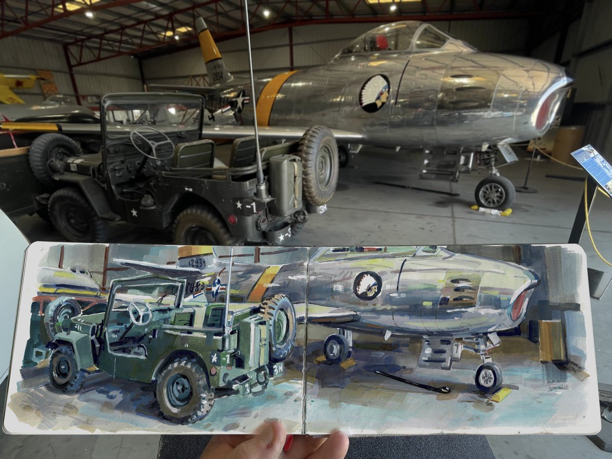 garygeraths's tweet image. There a couple of Air Museums out here at Chino AirPort, California. I wander around and sketch and paint stuff. I got an MFA in abstract painting…what the hell am I doing this for? Ok…it’s fun and challenging. Pencil and gouache.