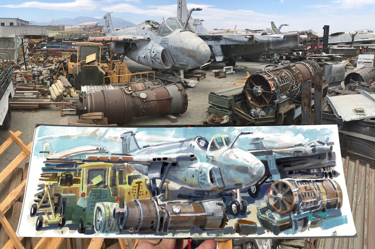 garygeraths's tweet image. There a couple of Air Museums out here at Chino AirPort, California. I wander around and sketch and paint stuff. I got an MFA in abstract painting…what the hell am I doing this for? Ok…it’s fun and challenging. Pencil and gouache.