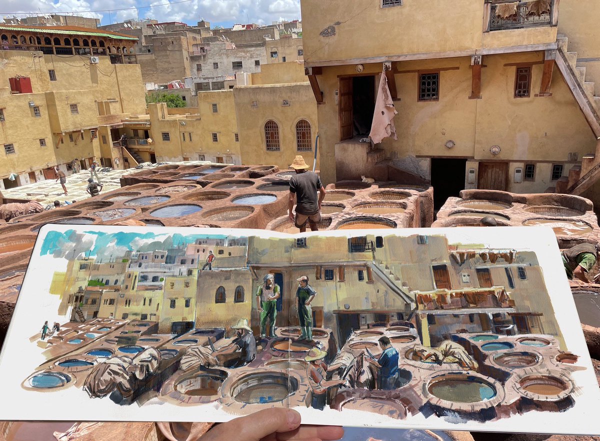 garygeraths's tweet image. Me &amp;amp; the wife went to Morocco for 5 weeks to sketch &amp;amp; paint. Traveled 3 thousand miles, looped around the country through desert, mountains &amp;amp; pine forests. Managed to get some scribbles &amp;amp; finger painting done. Had a grand time. Pencil&amp;amp; gouache in 4 full Etchr sketchbooks