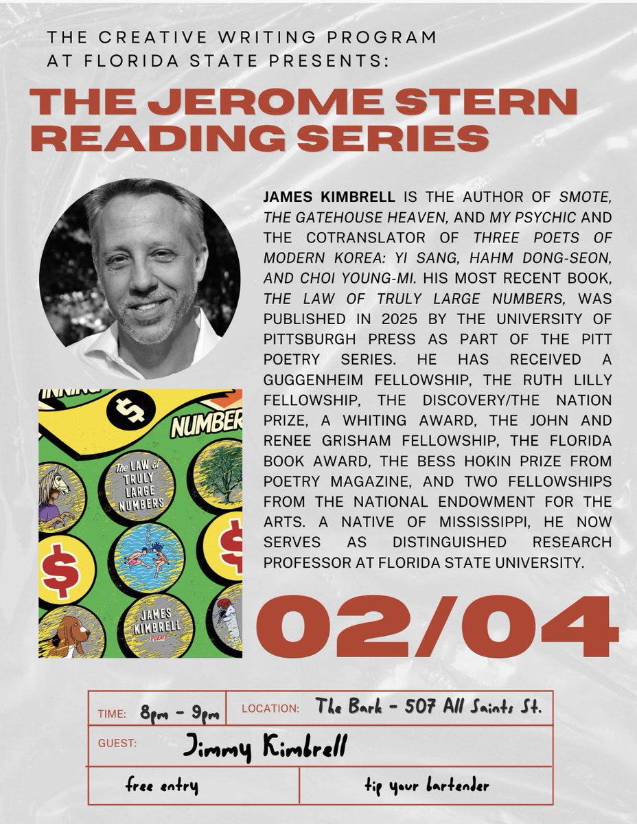 Join us 2/4 for the Jerome Stern series featuring James Kimbrell! We will be celebrating the release of his new book, The Law of Truly Large Numbers!