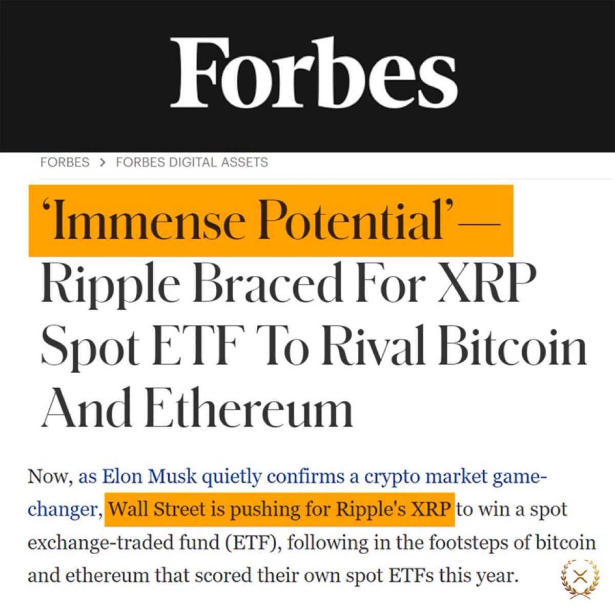 NEW: 🇺🇸 FORBES ARTICLE STATES WALL STREET IS READY FOR RIPPLE & $XRP!💥📈  “Wall Street Is Pushing For Ripple XRP To Win A Spot Exchange Traded Fund ( ETF)” - @Forbes Will We