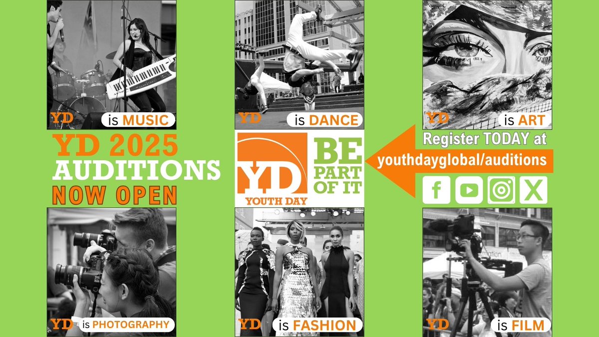 YOUTH DAY Toronto (@ydtoronto) on Twitter photo Calling on all our incredible emerging Talent "MADE IN CANADA!" ~ AUDITIONS for YOUTH DAY 2025 are NOW OPEN!!! More exciting news about our 19th Year coming soon - BE PART OF IT and Register today at youthdayglobal.com/auditions ~ Smiles Ty 😀 Calling on all our incredible emerging Talent "MADE IN CANADA!" ~ AUDITIONS for YOUTH DAY 2025 are NOW OPEN!!! More exciting news about our 19th Year coming soon - BE PART OF IT and Register today at youthdayglobal.com/auditions ~ Smiles Ty 😀
