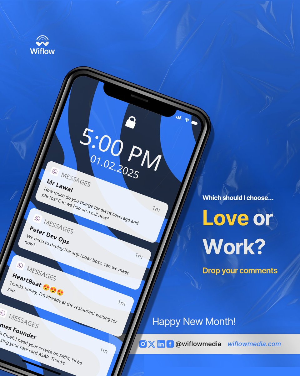 Which should I choose... Love 😍 or work? Drop your comment. 😂😂

Wishing you a love-inspired, yet productive #newmonth

#wiflowmedia #wiflow #wiflowproduction #happynewmonth #february2025