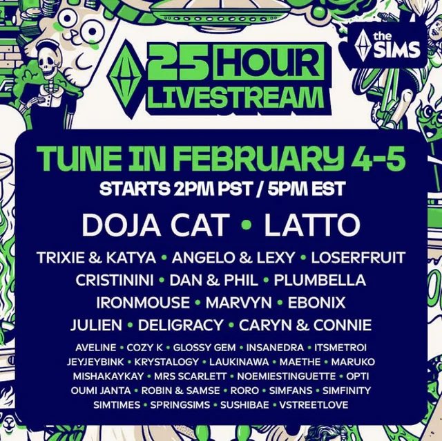 Doja Cat and Latto have joined the lineup for The Sims’ 25 hour livestream on February 4th.