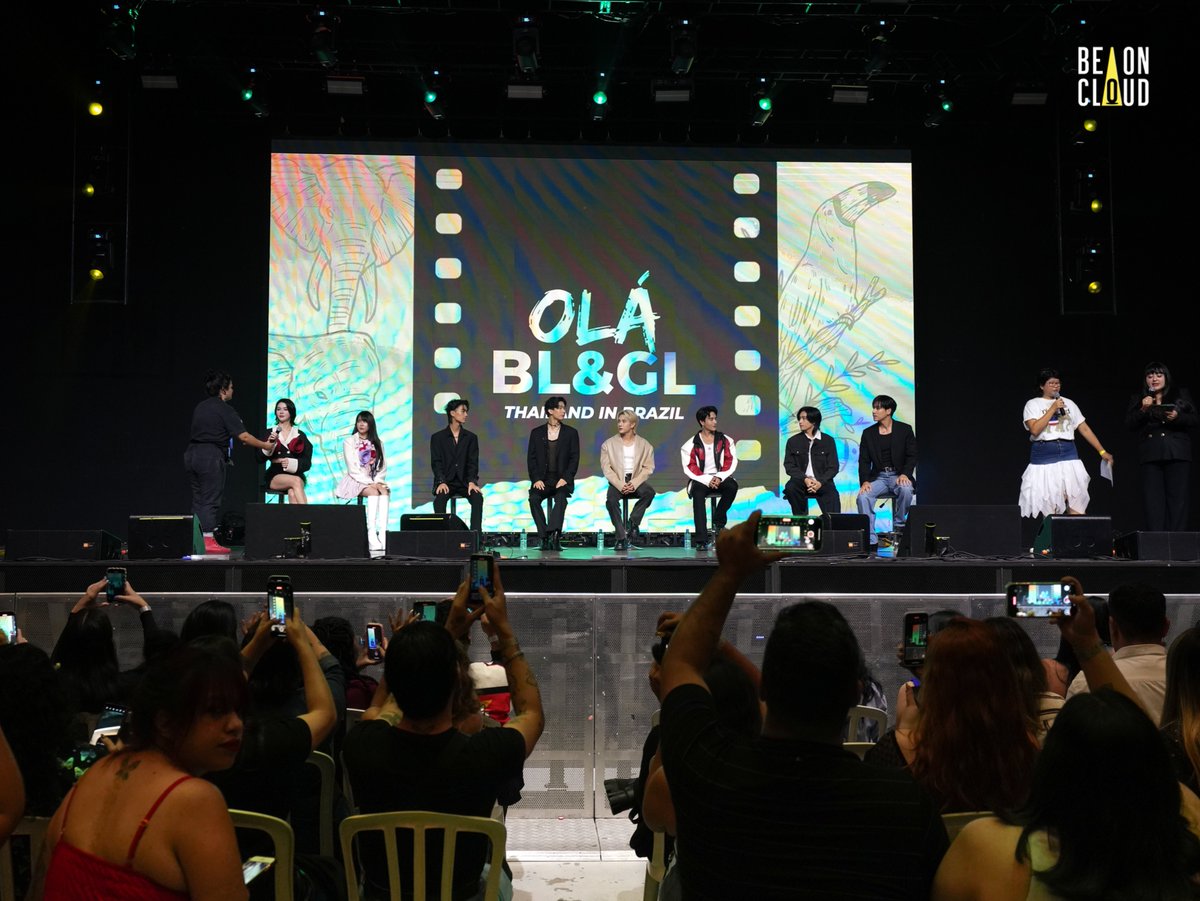 ภาพบรรยากาศ ไบเบิ้ล-วิชญ์ภาส, เจษ-เจษฎ์พิพัฒ และทีมนักแสดง พี-เอกภพ, ป้าน-จิรโชติ, มีมี่-ฤทัยภัทร, ออม-ปุณยวีร์, เจ๋อ-วศิน, นิวเยียร์-นวพรรษ ร่วมงานแถลงข่าว OLÁ BL&amp;GL THAILAND IN BRAZIL ที่จัดขึ้นโดยกระทรวงการต่างประเทศร่วมกับมูลนิธิไทยและสมาคมส่งเสริมคอนเทนต์วายไทย
