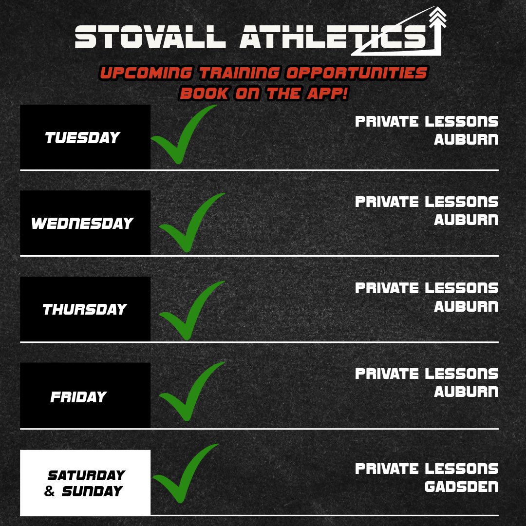 StovallAthletic's tweet image. Schedule your lessons on the Stovall Athletics App or at stovallathletics.com⚾️💥

#baseballlessons #footballlessons #privatetraining #gadsden #auburn #protips