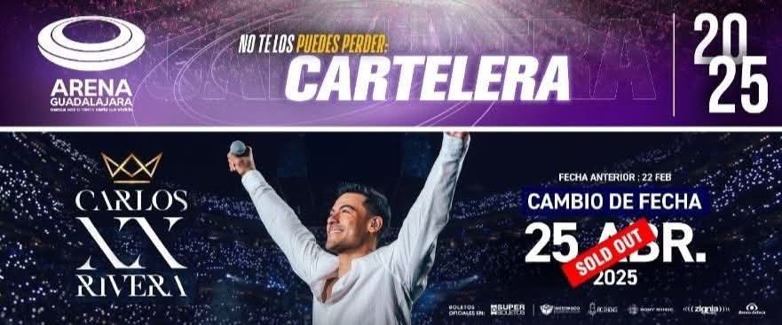 PorTi_SedeMty's tweet photo. ⚠️⚠️⚠️⚠️
MISMO RECINTO #ArenaGuadalajara 
NUEVA FECHA 📆 25 DE ABRIL

@_CarlosRivera con un lleno  total nos espera para seguir celebrando sus XX AÑOS DE CARRERA 
¡¡NOS VEMOS EN GUADALAJARA!!

#CarlosRivera #ClubPorTi #ClubPorTiMonterrey #RiveristasPorTi #Riveristas  #soldout https://t.co/nLXV0afAA1