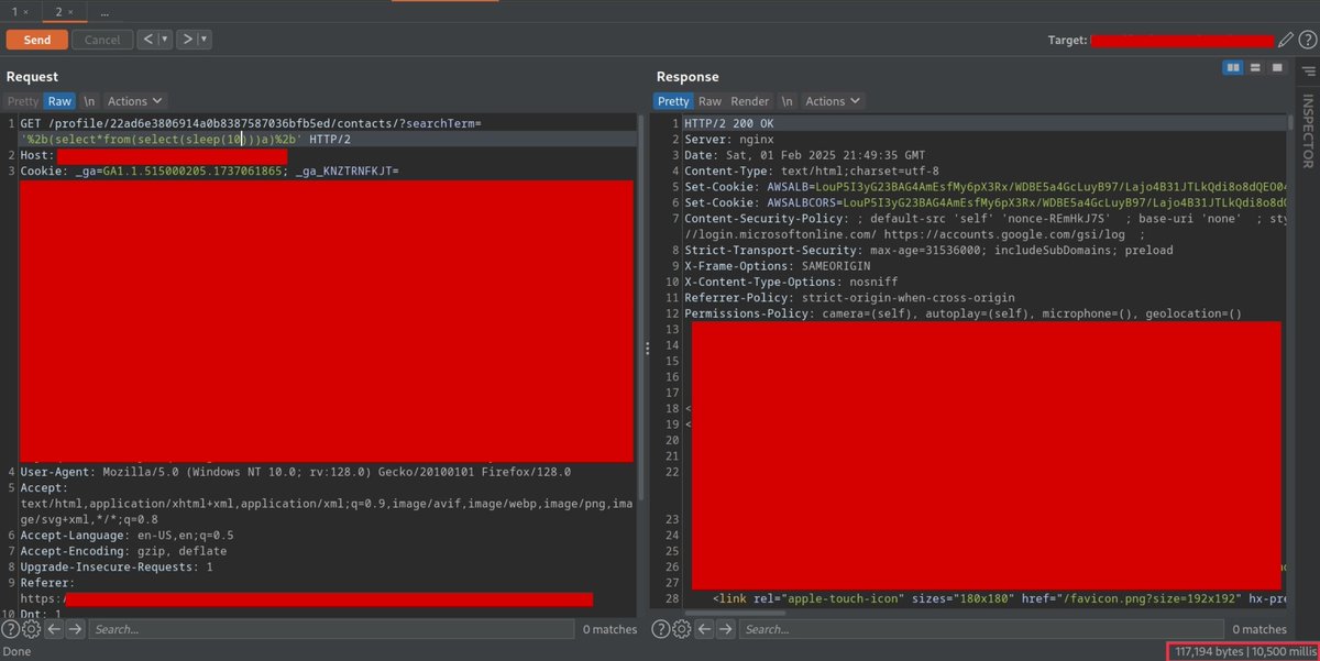 TahmidNil's tweet image. Found a time-based SQLI vulnerability and able to extract database name manually through time-based sqli. But I can't extract the table name due to WAF, And also Sqlmap and Ghauri didn't work for WAF
Any tips on bypassing the waf? @nav1n0x @GodfatherOrwa @coffinxp7 
#BugBounty
