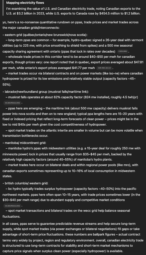 DanielleFong's tweet photo. this could be a once in the lifetime opportunity for canadian utilities to renegotiate the price of firm power and energy storage to buffer grid fluctuations. the price is unnaturally low, and effectively subsidizes the entire US electric grid. our subsidy is being unrecognized, so we should withdraw it and price things fairly, at the market rate. it's the only capitalist thing to do really