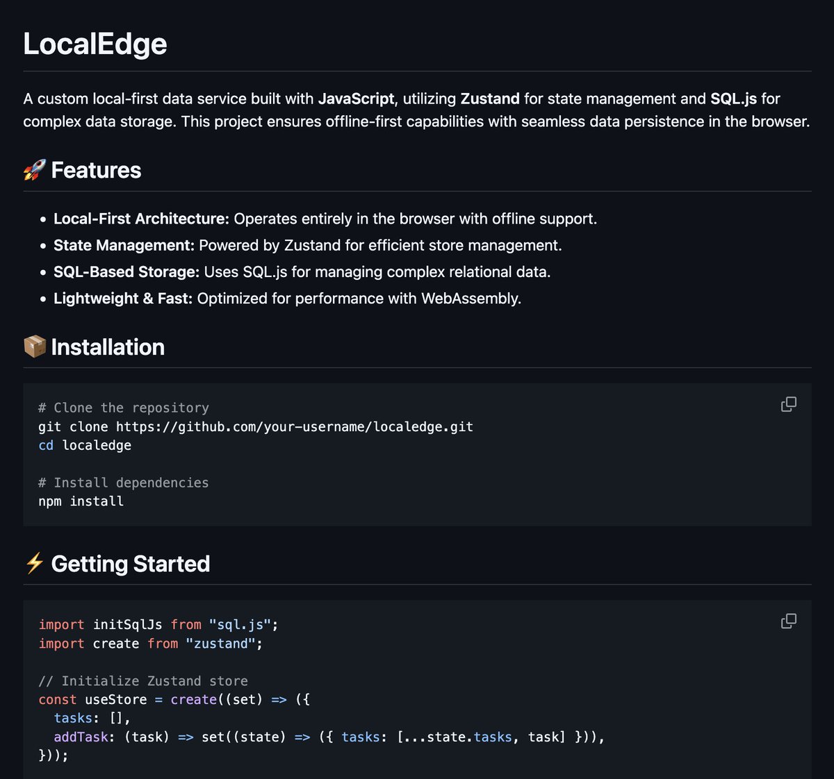 CodesShad's tweet image. Just started working on a super simple local first helper for, currently working on react integration but looking to making it atomic and more of a plug and play despite your frame work.
This is more of a &quot;toy&quot; project not to claim I know better
github.com/shadmeoli/loca…