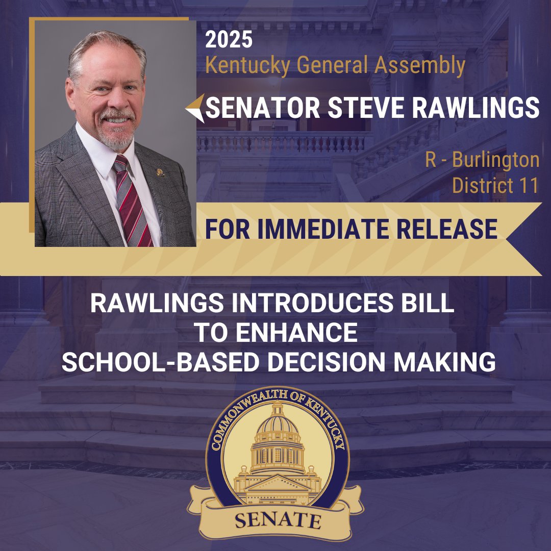 FRANKFORT, KY (Jan. 23, 2025)—Sen. Steve Rawlings, R-Burlington, has filed Senate Bill 68 (SB 68), which aims to improve educational outcomes by increasing local control over school decisions and enhancing collaboration between educators, parents, and communities.

SB 68 updates