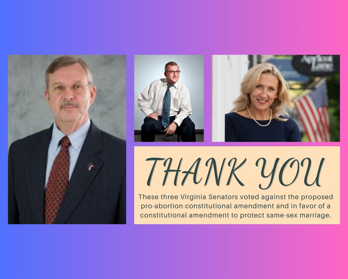 These seven Delegates (Bloxom, Coyner, Garrett, Green, McNamara, Obenshain, Wachsmann) and three Senators (Diggs, Durant, Ebbin) voted against the proposed pro-abortion constitutional amendment and for the proposed same-sex marriage equality constitutional amendment in Virginia.