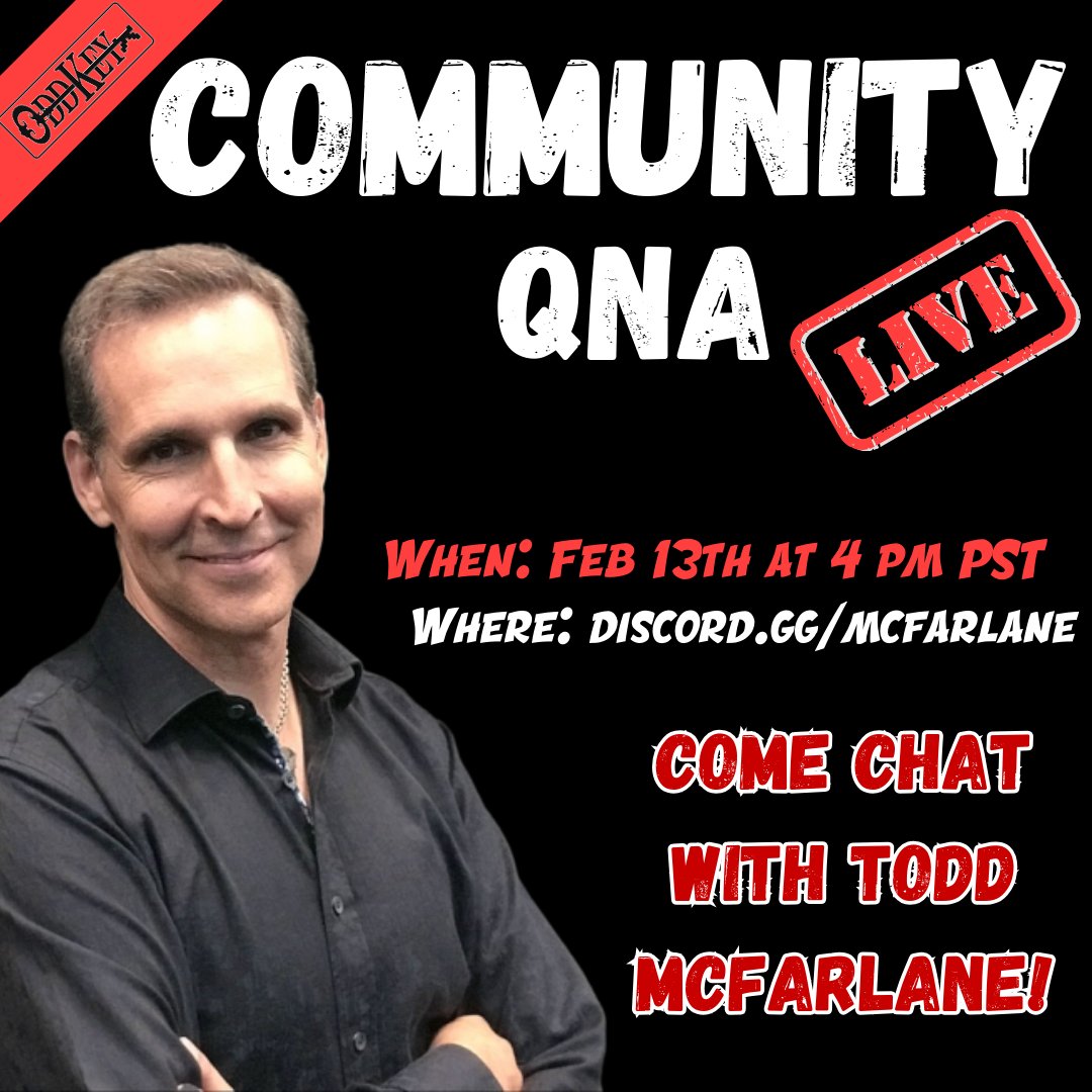 LIVE EVENT w/ <a href="/Todd_McFarlane/">Todd McFarlane</a> 

Mark your calendars February 13th @ 4 pm PST TODD will be joining the <a href="/OddKeyNFT/">OddKey</a> community in Discord for a Question and Answer session with YOU!

This event will guarantee Feb's POAP for attendees, come by!

RSVP at discord.com/events/8822807…