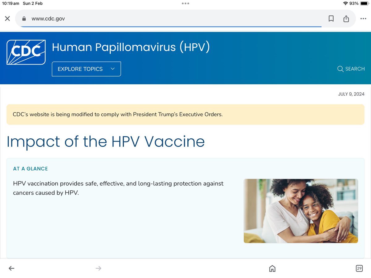 For the moment, unlike so much other important CDC information, this is still up. It states very clearly how safe and effective the HPV vaccine is.
But it’s likely to be modified “to comply with President Trump’s Executive Orders” - and we all know what RFK Jr thinks about this!