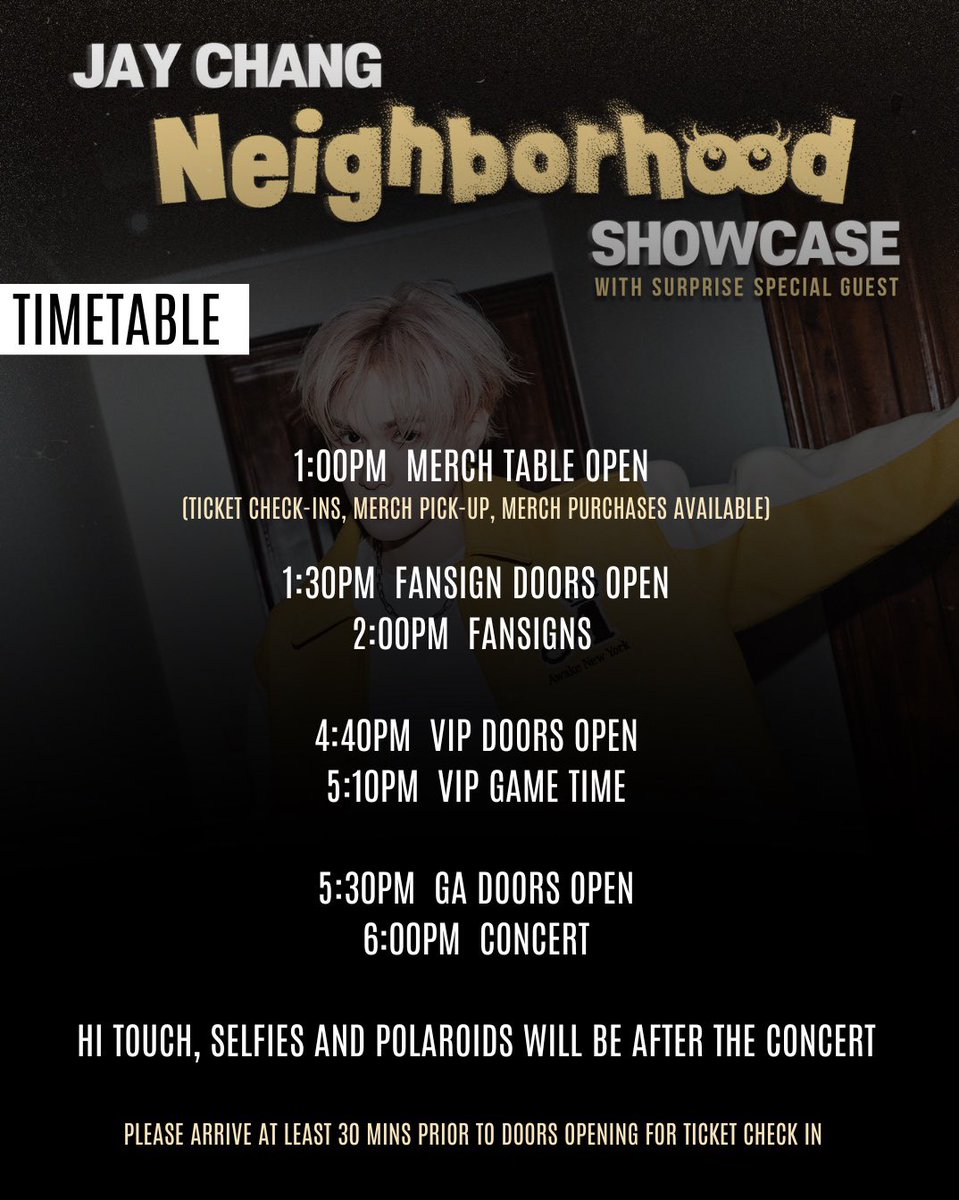 ANKR Entertainment (@ankr_ent) on Twitter photo 📢 TIMETABLE DROP! 🚨
Here’s your official schedule for the Jay Chang Neighborhood Showcase 🏡🔥
<a href="/jchang63/">제이 JAY CHANG</a>
⏳ Arrive at least 30 mins before doors open for check-in!
Get ready for an unforgettable night! 🔥 #JayChang #NeighborhoodShowcase 📢 TIMETABLE DROP! 🚨
Here’s your official schedule for the Jay Chang Neighborhood Showcase 🏡🔥
<a href="/jchang63/">제이 JAY CHANG</a>
⏳ Arrive at least 30 mins before doors open for check-in!
Get ready for an unforgettable night! 🔥 #JayChang #NeighborhoodShowcase