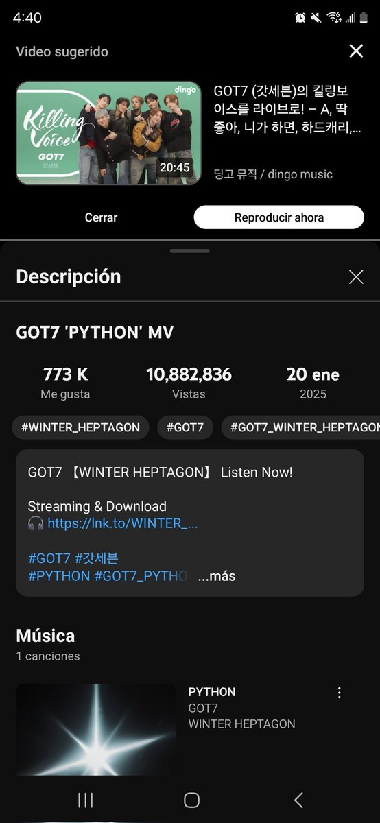m4ngelixz1's tweet photo. @AhgasesForever7 @GOT7Official Hice stream siendo ahora 10,882.836 spins
#PYTHONASLATAM
@GOT7Official
#GOT7
#갓세븐
#GOT7_WINTER_HEPTAGON https://t.co/XJ3LiIXmls